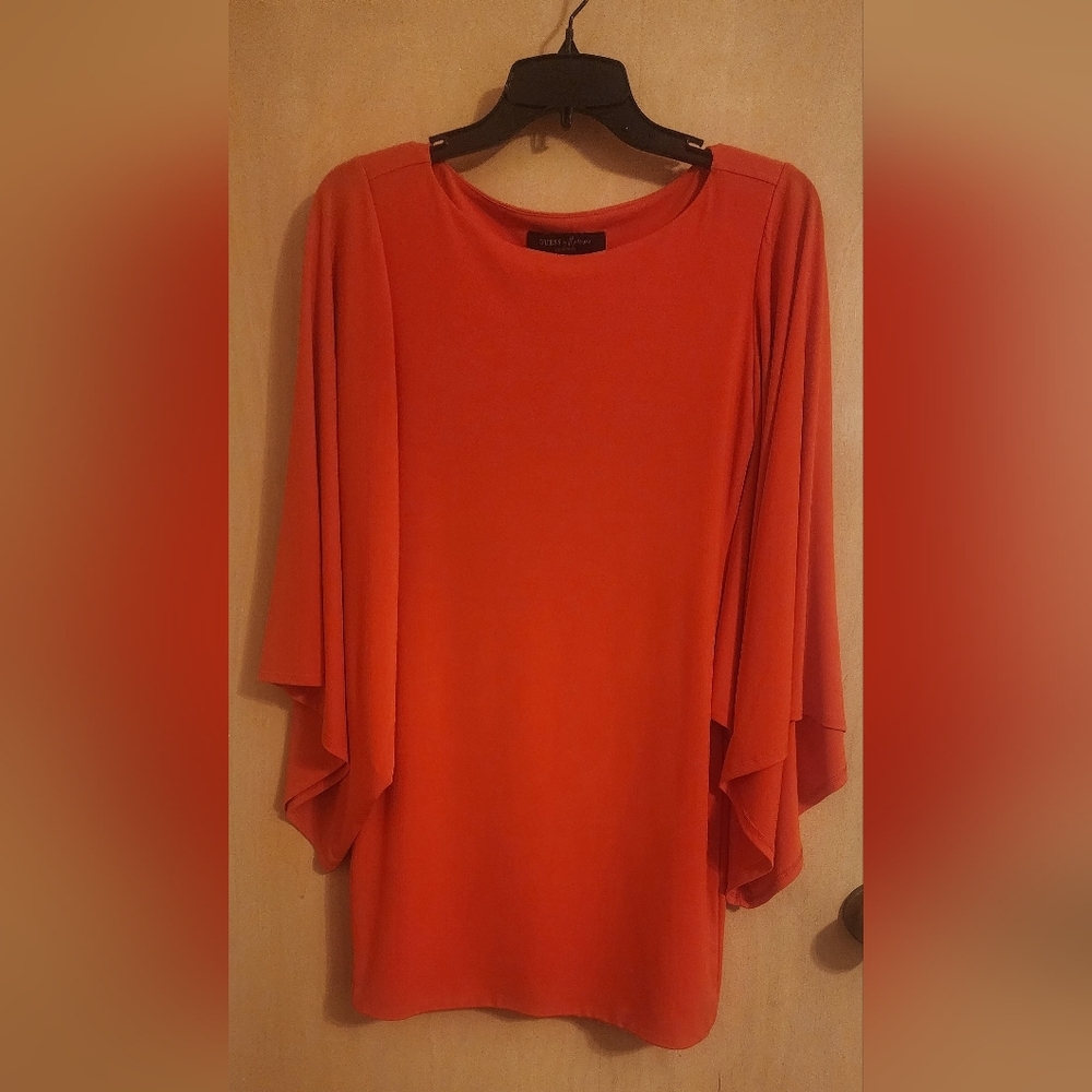 Guess mini red orange color short dress with flare sleeves size S - Picture 2 of 4